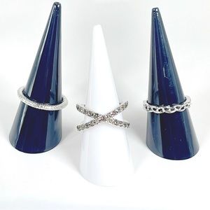Bebe Rhinestone Criss Cross X Fashion Rings, Set of 3 Silver Toned Rings